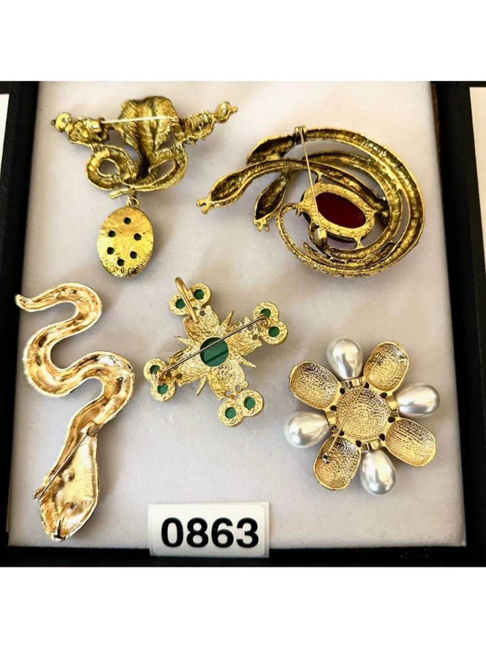 Costume Jewelry Lot Brooches Pins Snakes Maltese Crosses Gold Tone